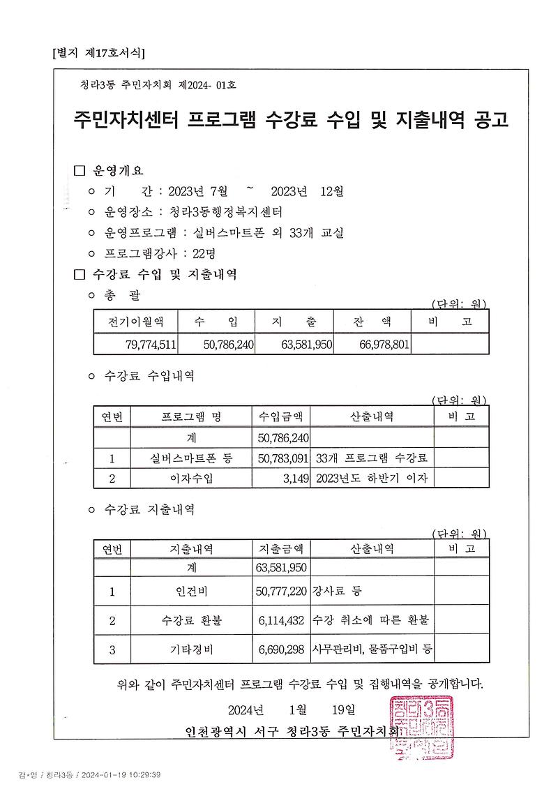 [별지_제17호서식]_주민자치센터_프로그램_수강료_수입_및_지출내역_공고.jpg 이미지